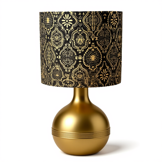 Moroccan tile drum lampshade. The little black shade