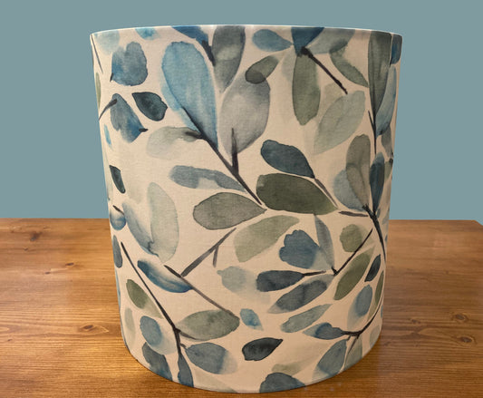 Blue, green, watercolor, botanical, hand painted drum shade