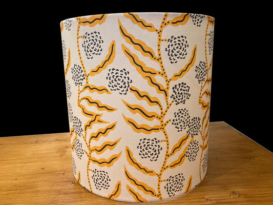 drum shade, lampshade, lamp shade, home decor, floral bright gold, black boho, bohemian, contemporary