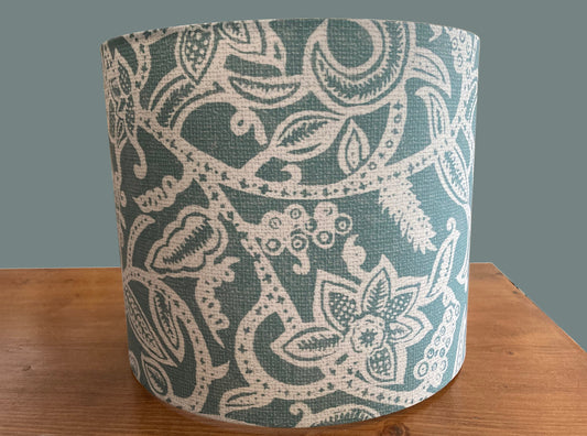 drum shade, lampshade, lamp shade, home decor blue grey, white floral cottage, farmhouse, traditional