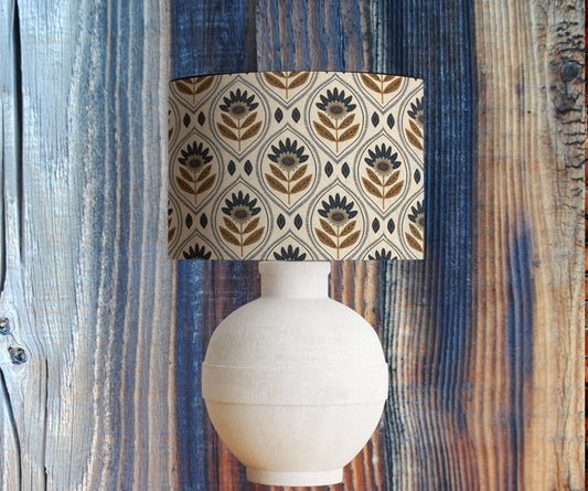 Floral Folk Art Drum Lampshade, Cream, Blue & Brown