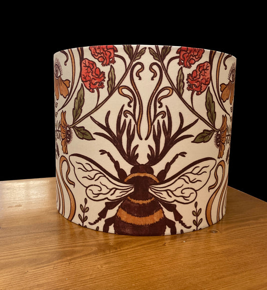 Art Nouveau Drum Lampshade, Hand-Drawn Bee Floral Design