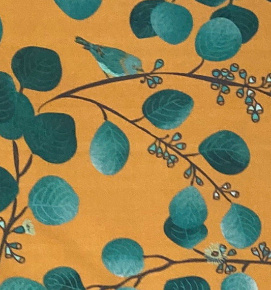 Floral Drum Lampshade, Teal Leaves, Mustard Background, Boho Home Decor