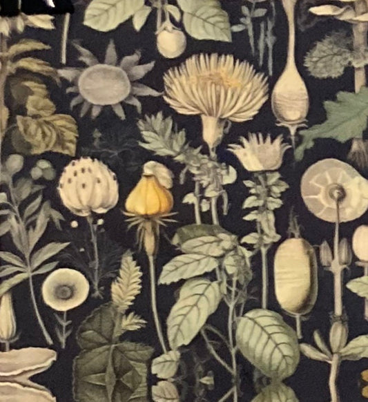 drum shade, lampshade, lamp shade, home decor, cottage, kitchen, botanical, vintage, farmhouse, green/black