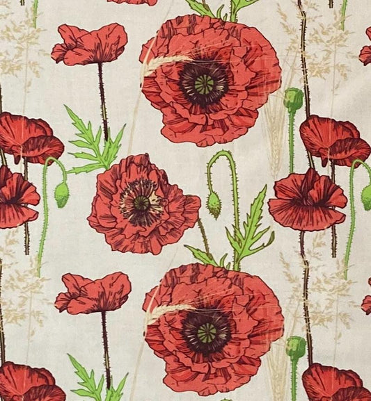 drum shade, lampshade, lamp shade, home decor, red poppies on a creamy background