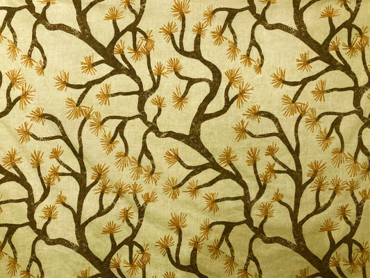 Hand-Drawn Pine Tree Lampshade, Japandi Brown Beige Drum