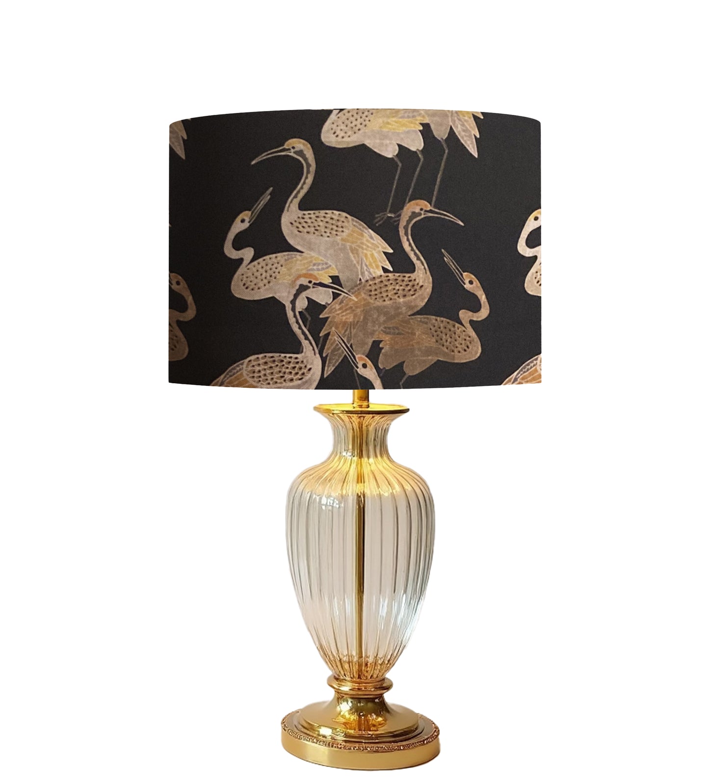 dr-151 Elegant black art deco cranes drum shade