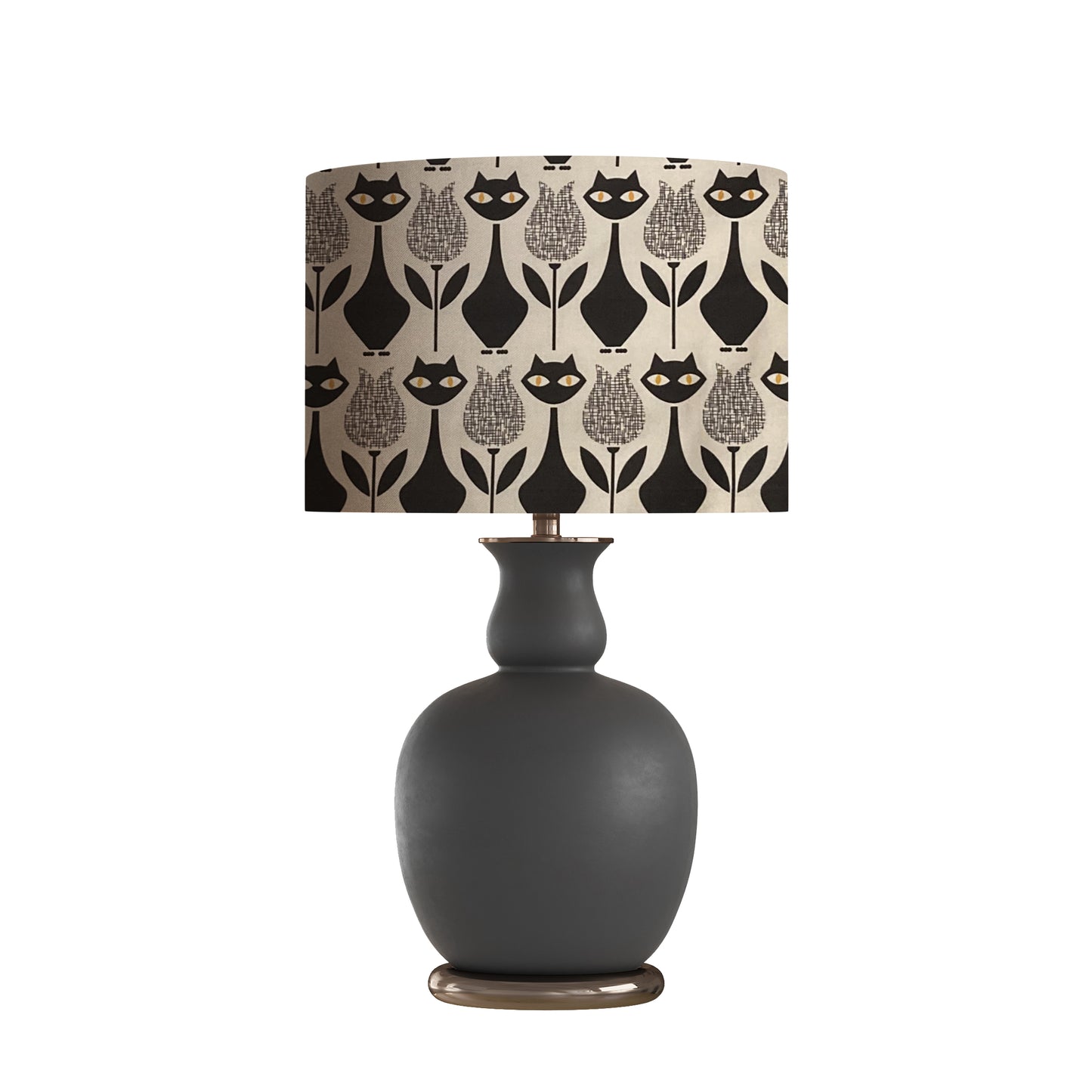 dr-173 Black cats and tulips on white drum lampshade