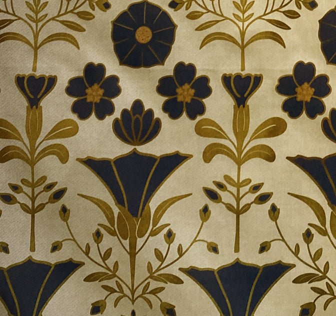 French cottage dark blue and gold floral on ivory lampshade