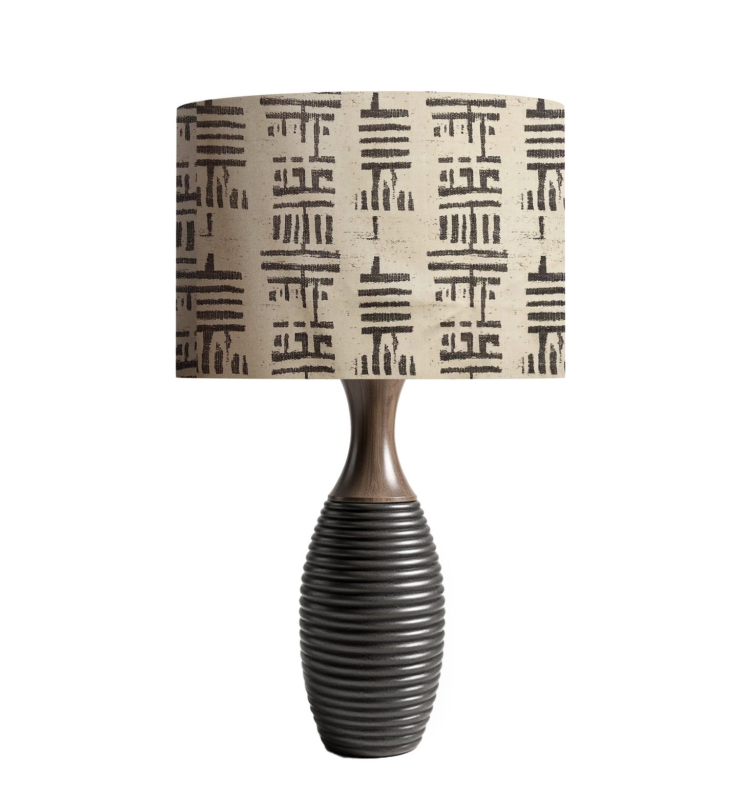 Lampshade with contemporary muted black and ivory vertical design