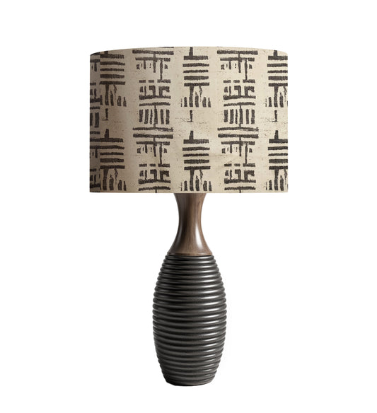 Lampshade with contemporary muted black and ivory vertical design