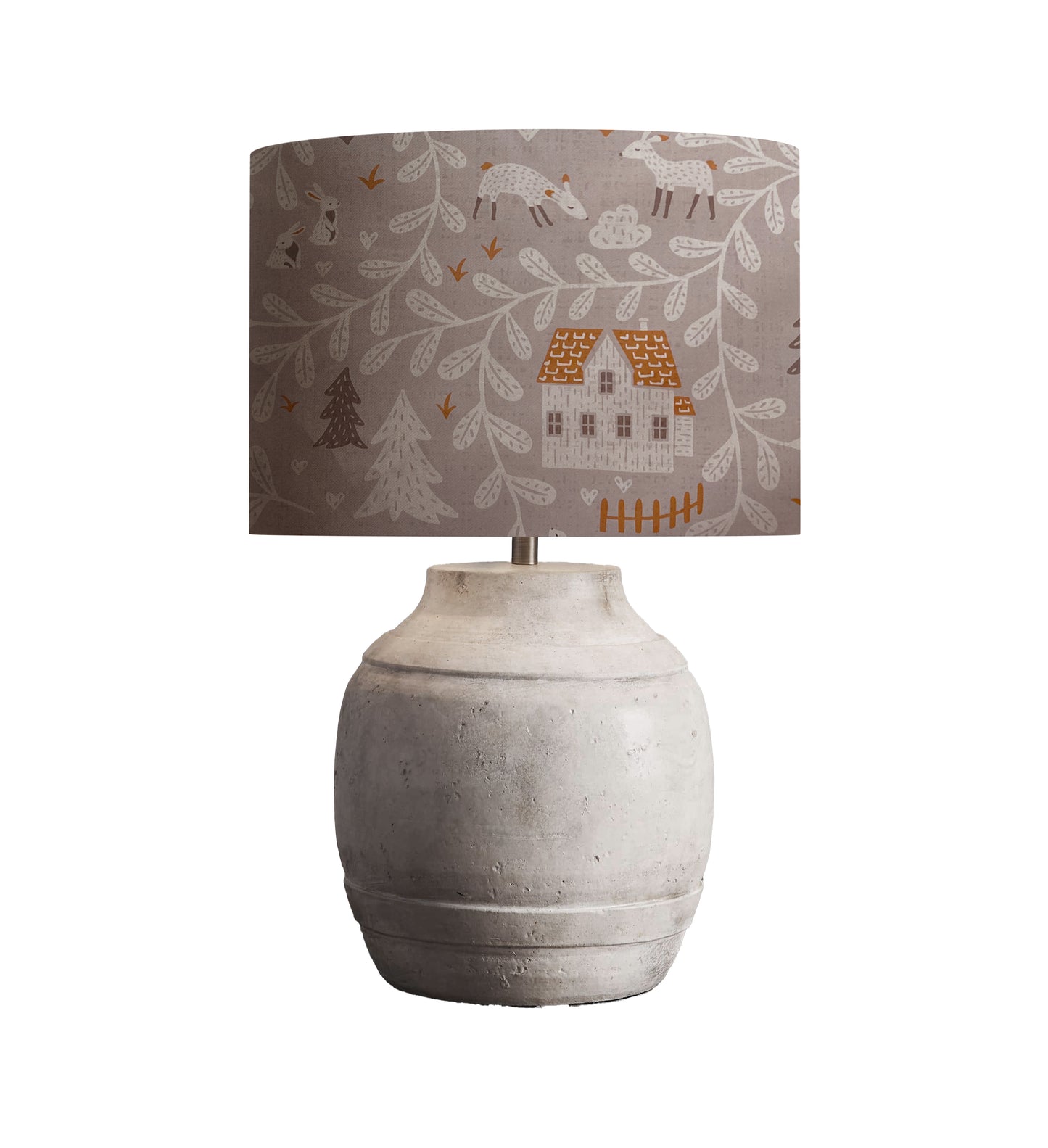 dr-69 Folk Art drum lampshade of cottage in the forest