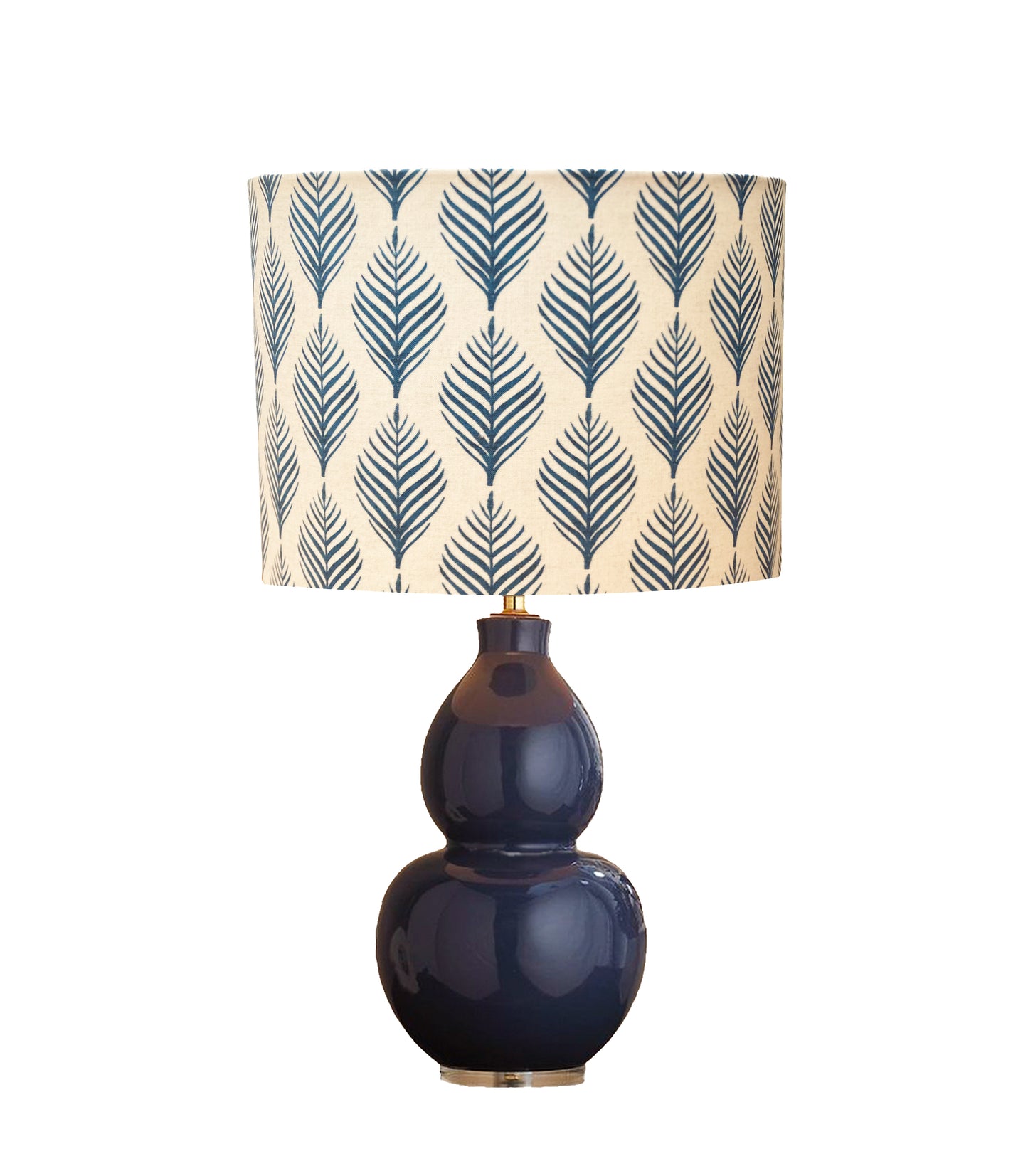 dr-24  French Blue Palm Frond Drum Lampshade, Coastal Cottage Decor