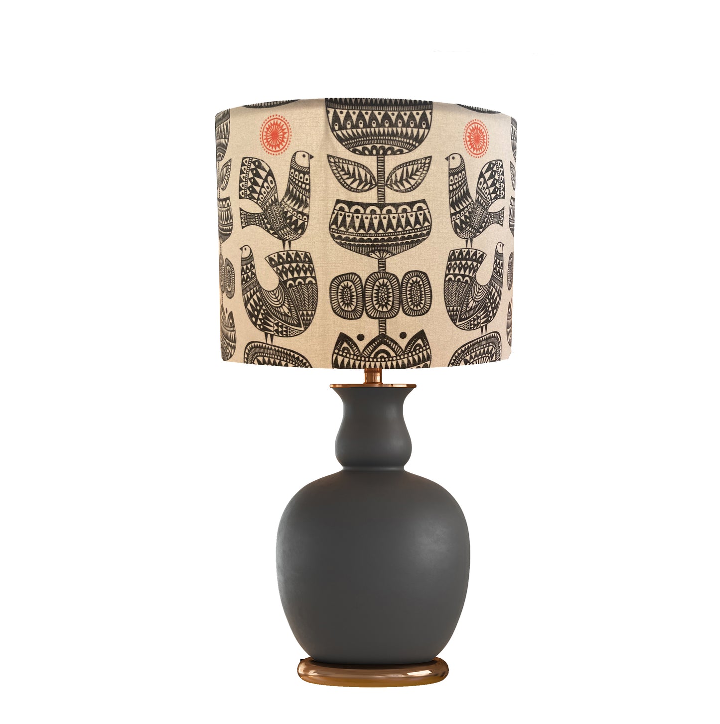 dr-37  Scandinavian Drum Lampshade, Black and White Bird Print