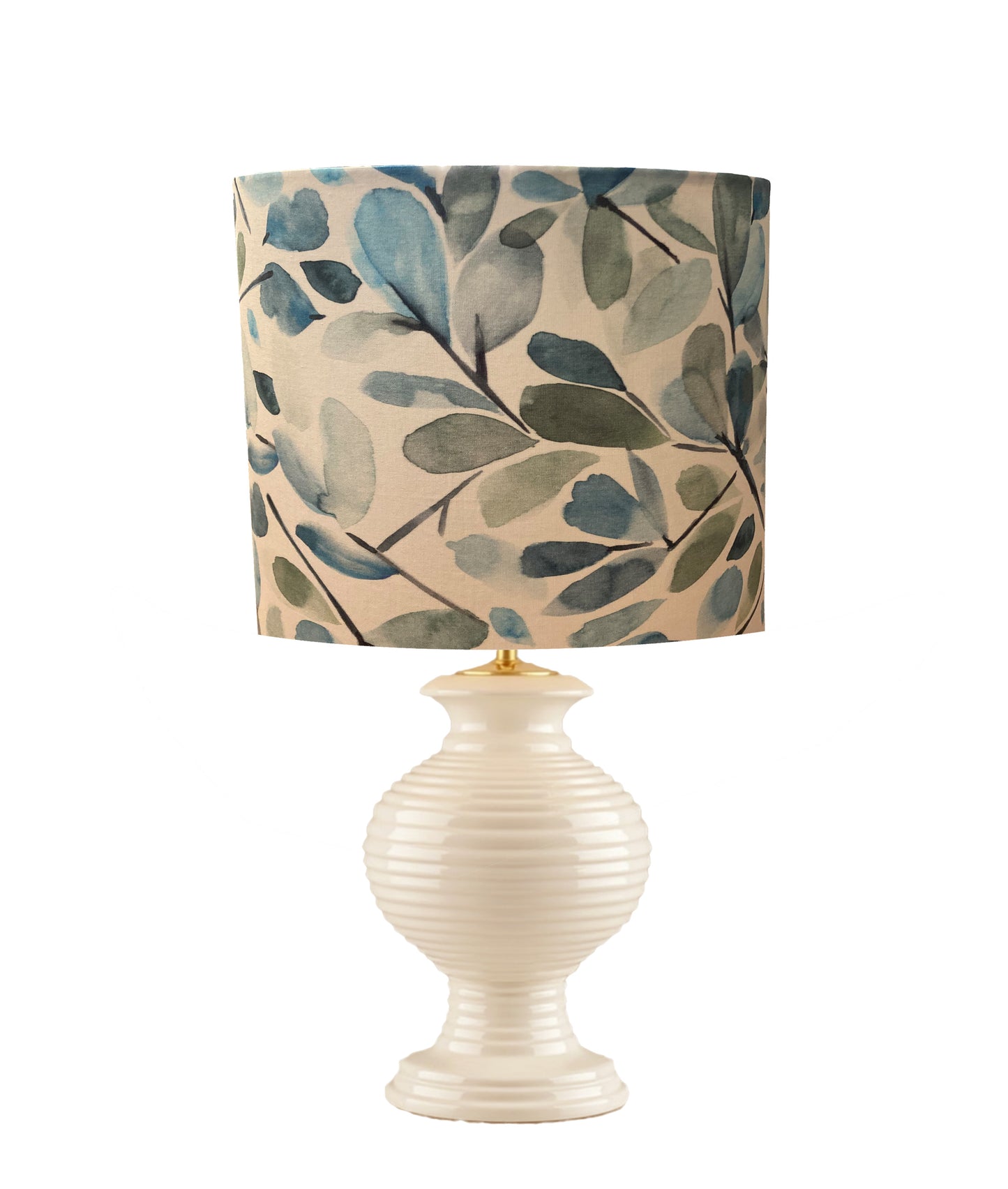 dr-46  Blue, green, watercolor, botanical, hand painted drum shade