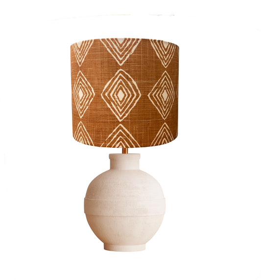 dr-50 Bohemian white diamonds on rust fabric drum lampshade