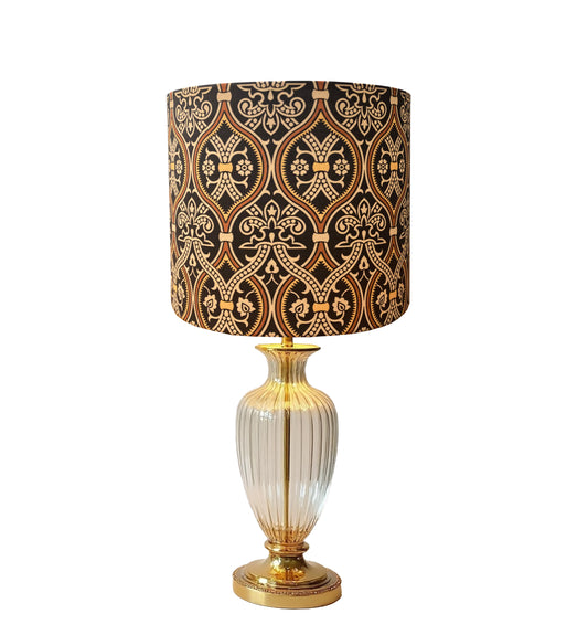 drum lampshade, lamp with a serpentine, damask design. Persian, Turkish influence
