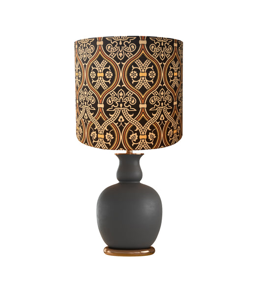 drum lampshade, lamp with a serpentine, damask design. Persian, Turkish influence