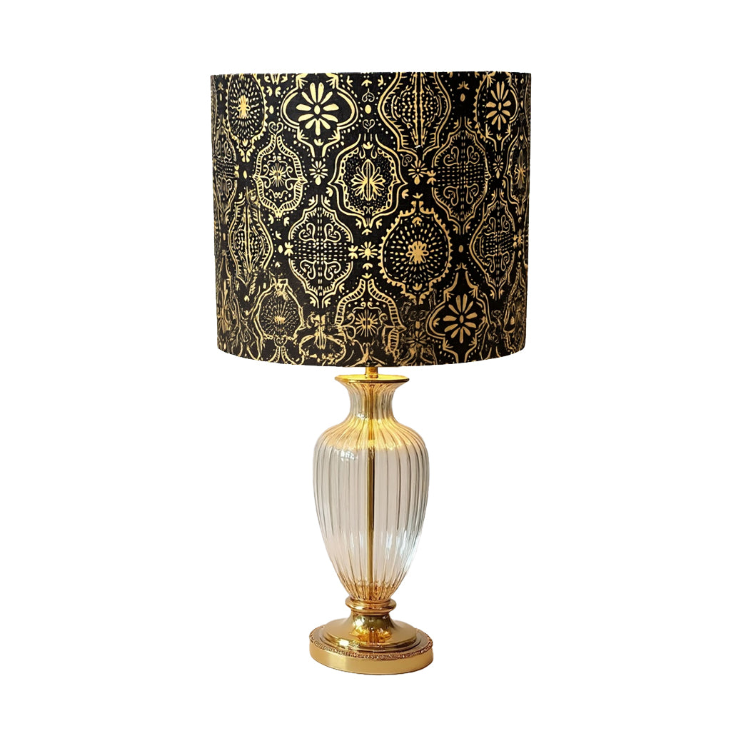 Moroccan tile drum lampshade.  The little black shade