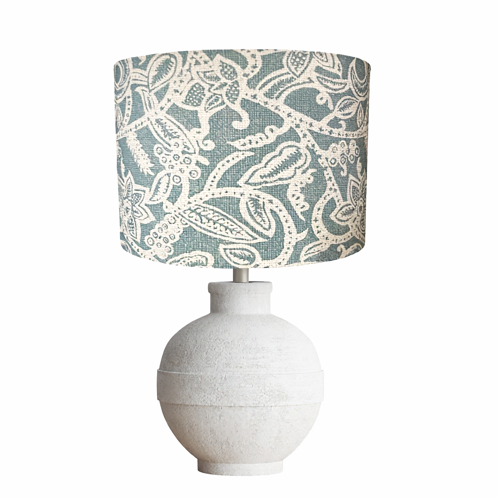 Vintage floral lace on blue lampshade, very New England