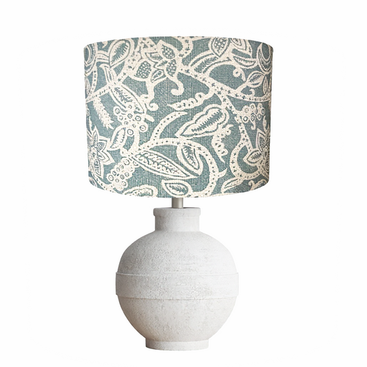 Vintage floral lace on blue lampshade, very New England