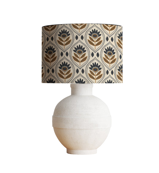 dr-69 Floral Folk Art Drum Lampshade, Cream, Blue & Brown