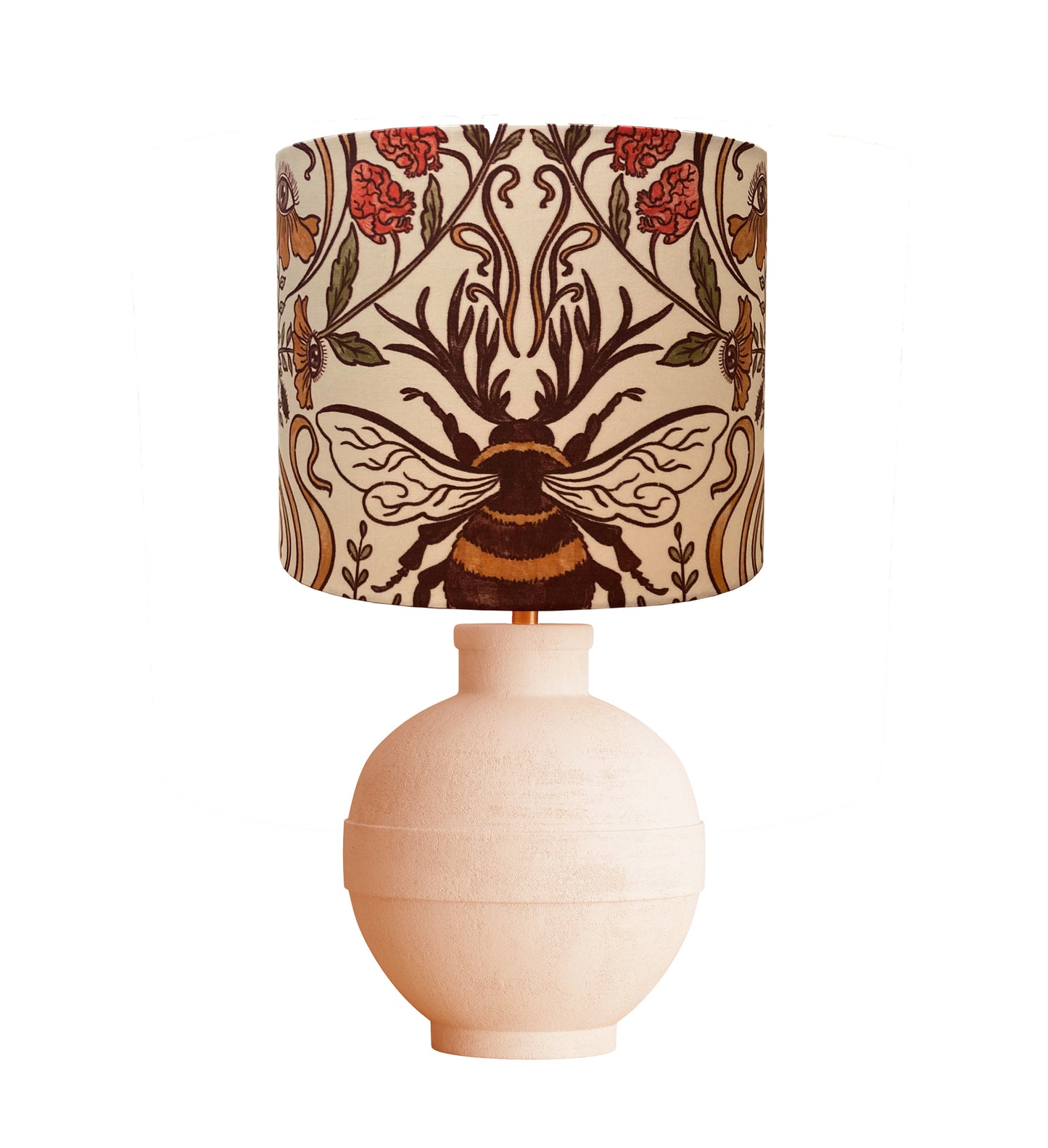 Art Nouveau Drum Lampshade, Hand-Drawn Bee Floral Design