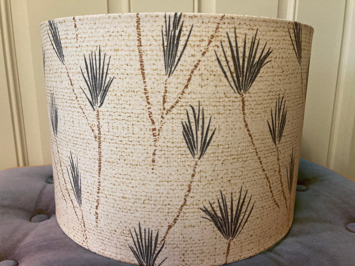 drum shade, lampshade, lamp shade, home decor, blue palms, off-white
