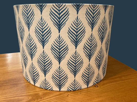 French Blue Palm Frond Drum Lampshade, Coastal Cottage Decor