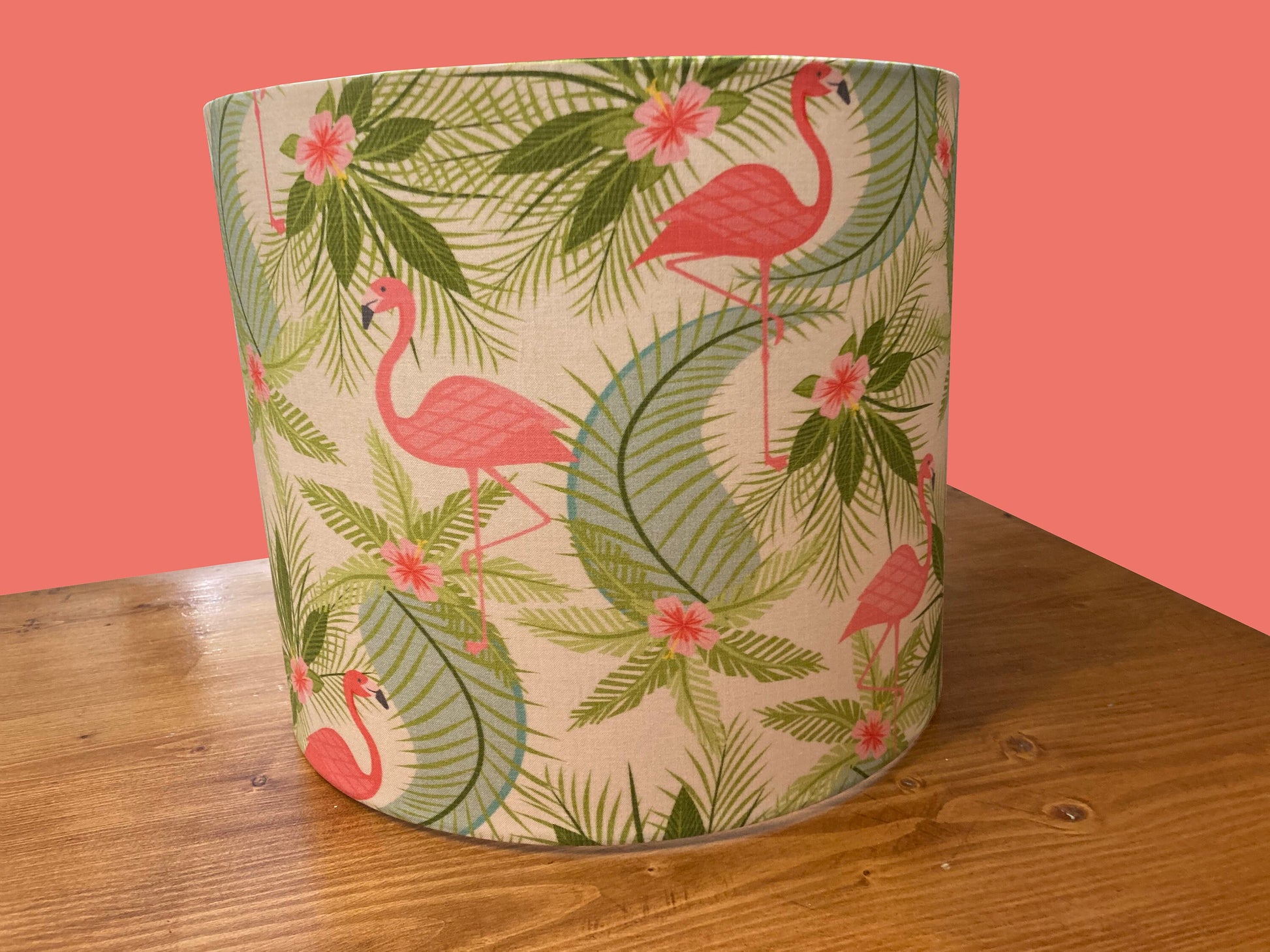 drum shade, lampshade, lamp shade, home decor flamingos, tropical botanical, bohemian