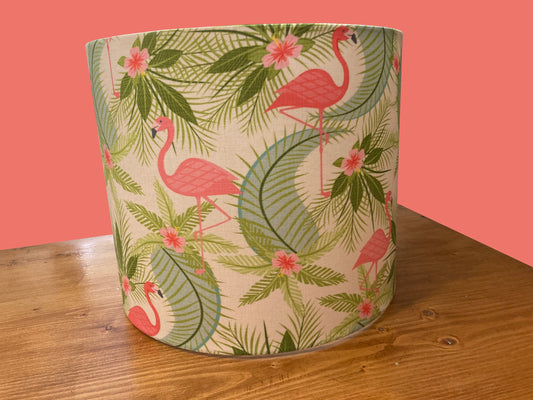drum shade, lampshade, lamp shade, home decor flamingos, tropical botanical, bohemian