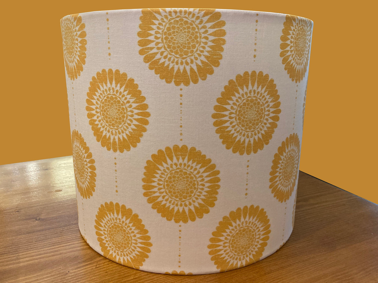 drum shade, lampshade, lamp shade, home decor, yellow sunflowers, off white, boho, bohemian, farmhouse