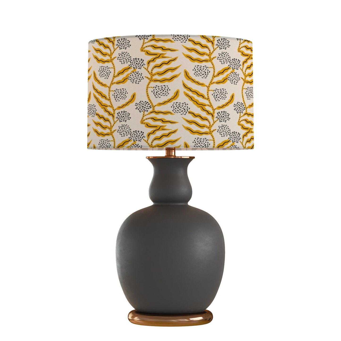 drum shade, lampshade, lamp shade, home decor, floral bright gold, black boho, bohemian, contemporary