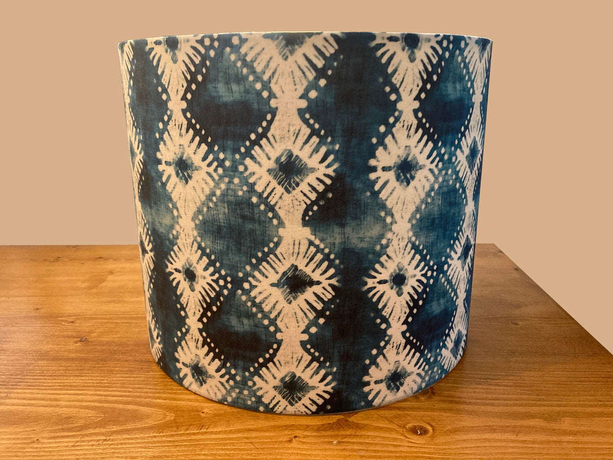 Blue Indigo Tie Dye Drum Lampshade, Bohemian Home Decor