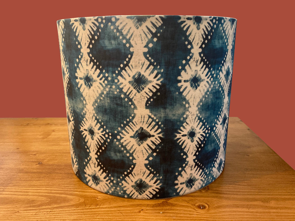 Blue Indigo Tie Dye Drum Lampshade, Bohemian Home Decor