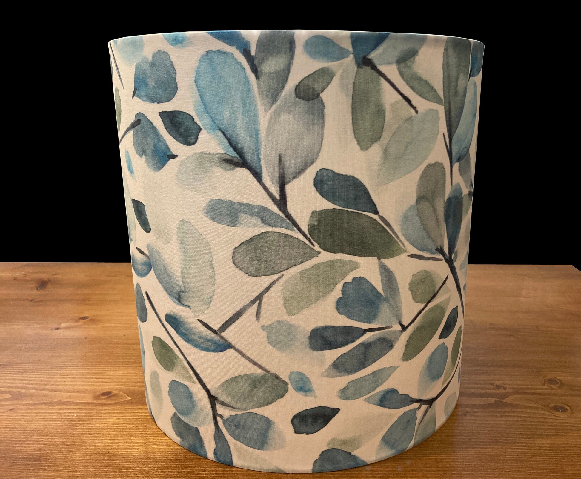Blue, green, watercolor, botanical, hand painted drum shade