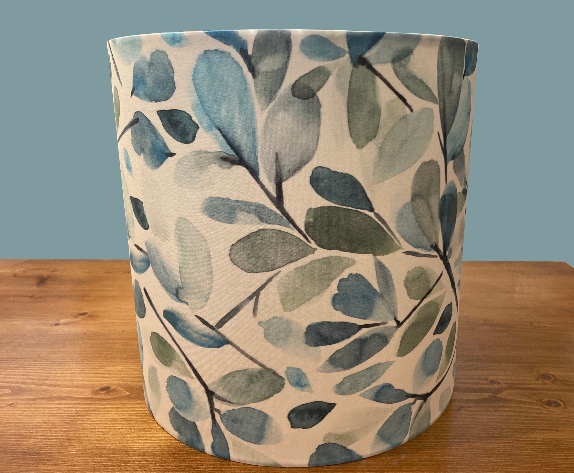 Blue, green, watercolor, botanical, hand painted drum shade