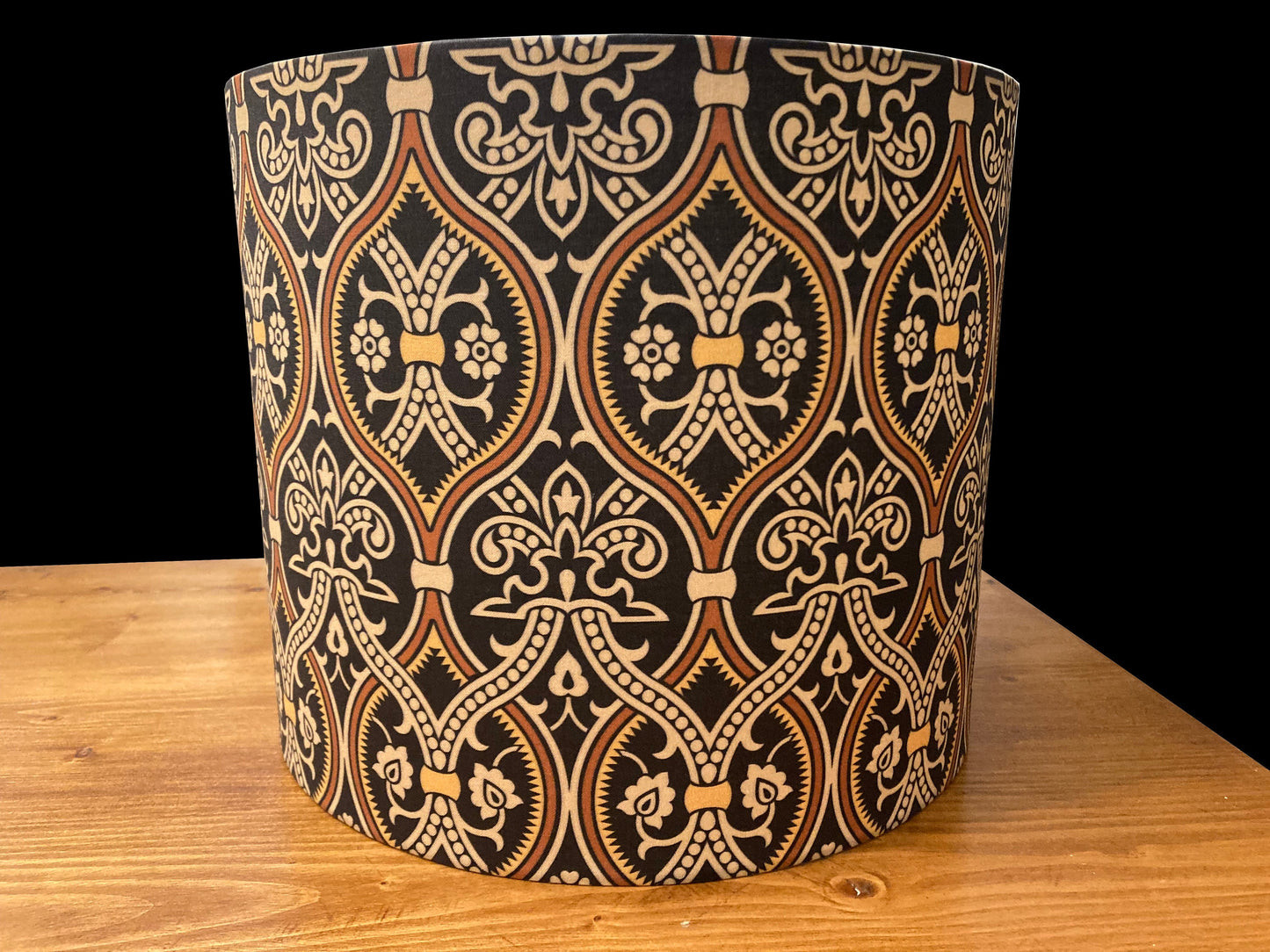 drum shade, lampshade, lamp shade, serpentine, damask, victorian, Persian, Turkish influence