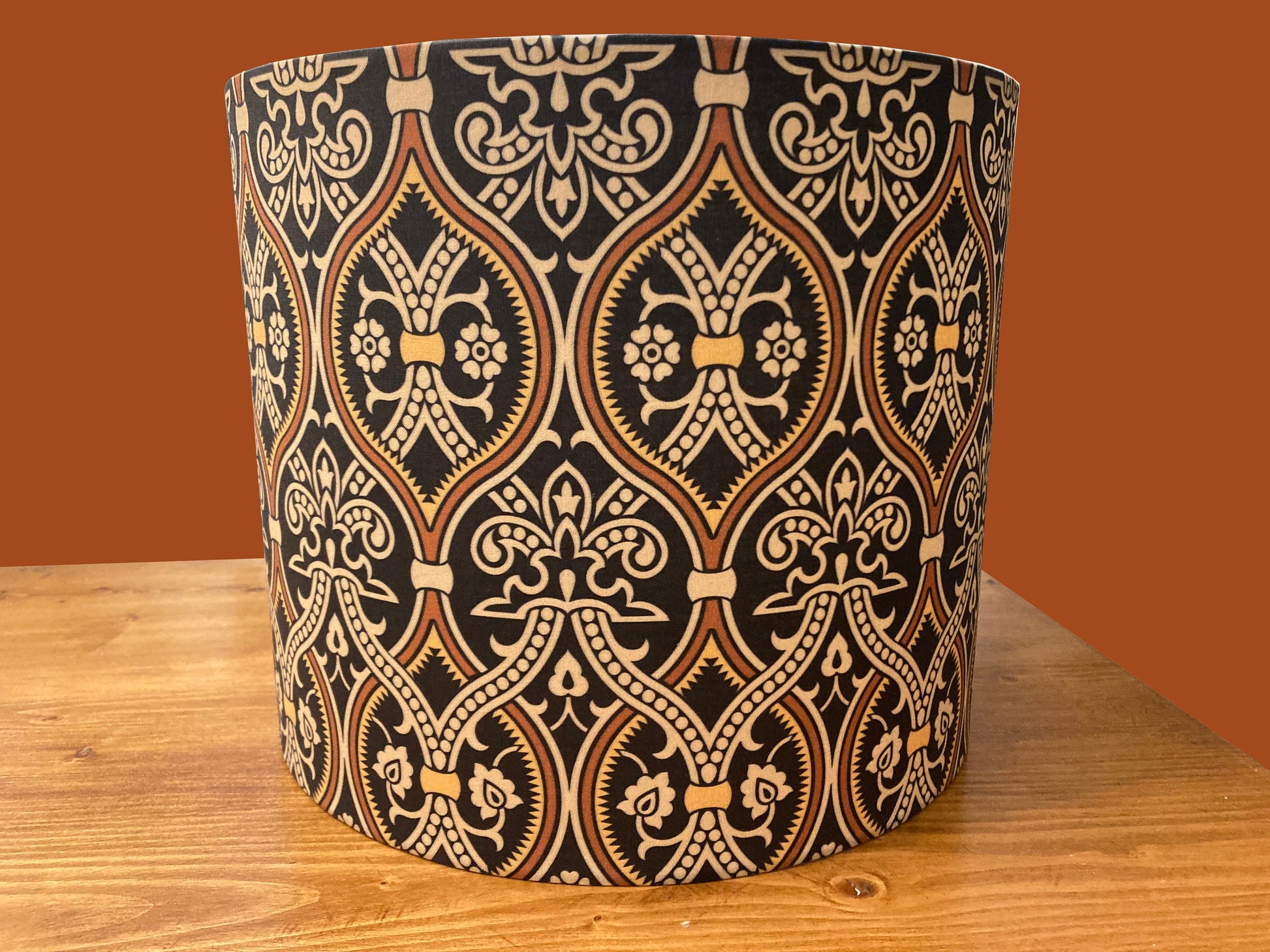 drum shade, lampshade, lamp shade, serpentine, damask, victorian, Persian, Turkish influence