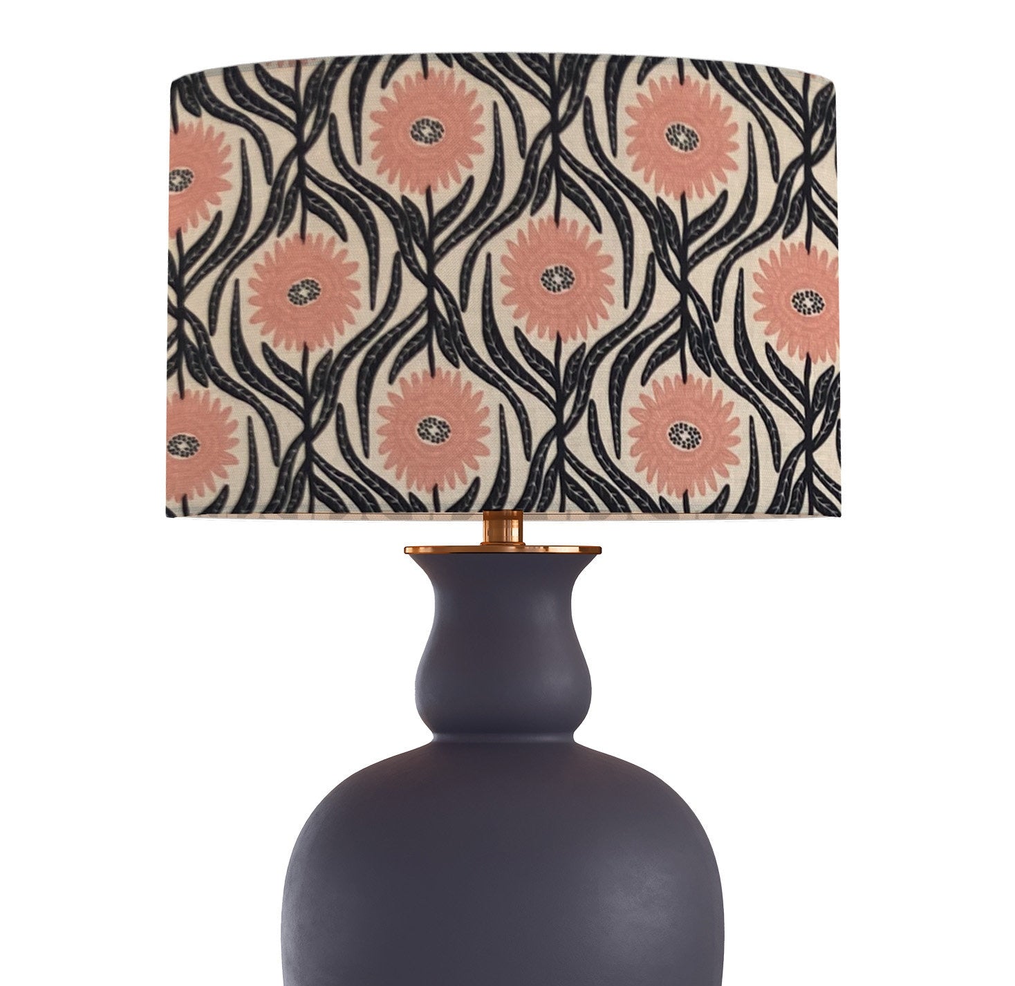 Beautiful navy and pink farmhouse drum shade