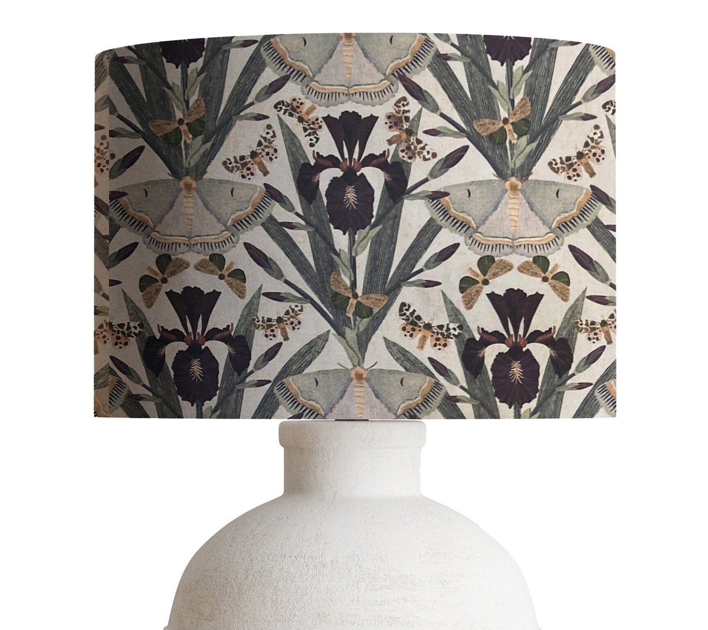Floral Drum Lampshade, Iris Moth Print, Sabina Bala Design