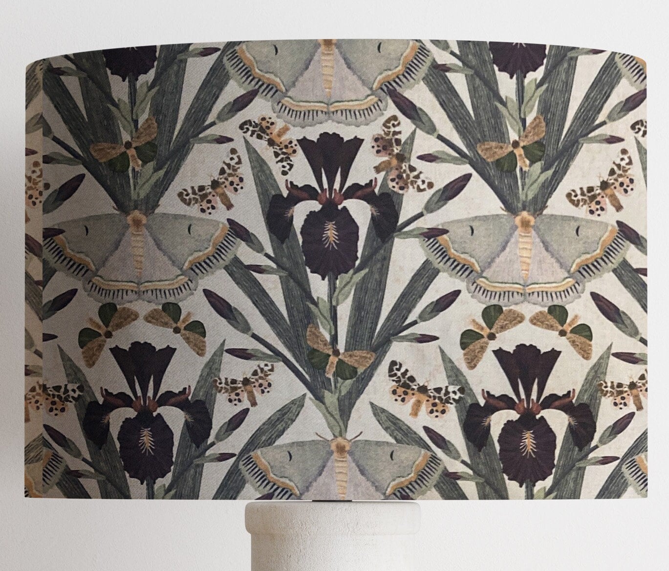 Floral Drum Lampshade, Iris Moth Print, Sabina Bala Design