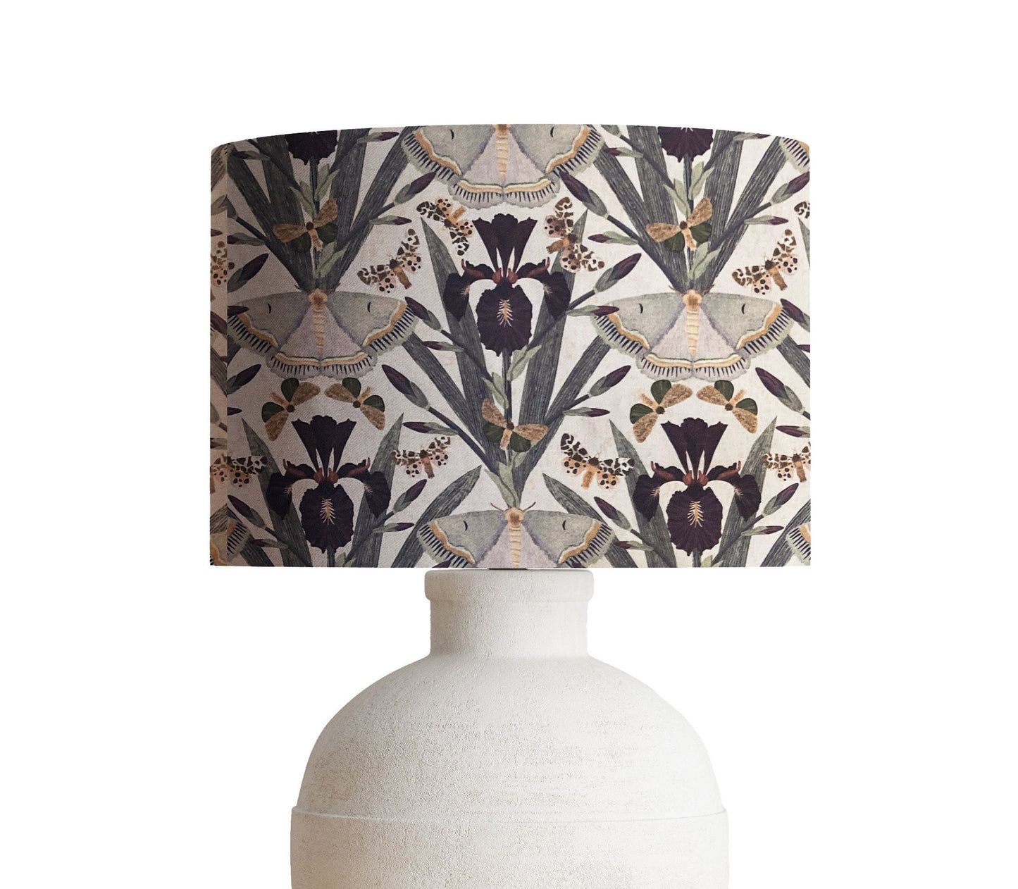 Floral Drum Lampshade, Iris Moth Print, Sabina Bala Design
