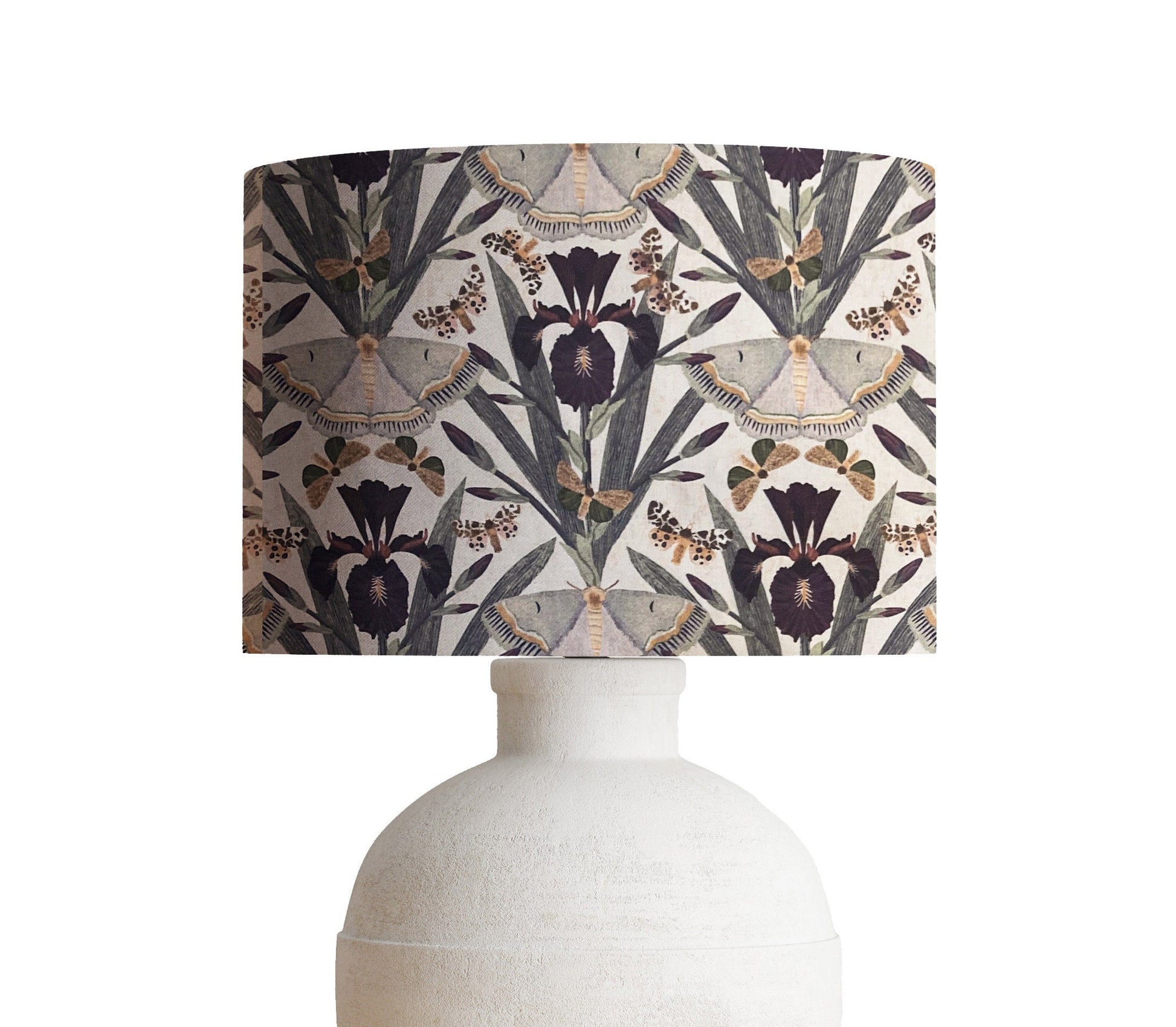 Floral Drum Lampshade, Iris Moth Print, Sabina Bala Design