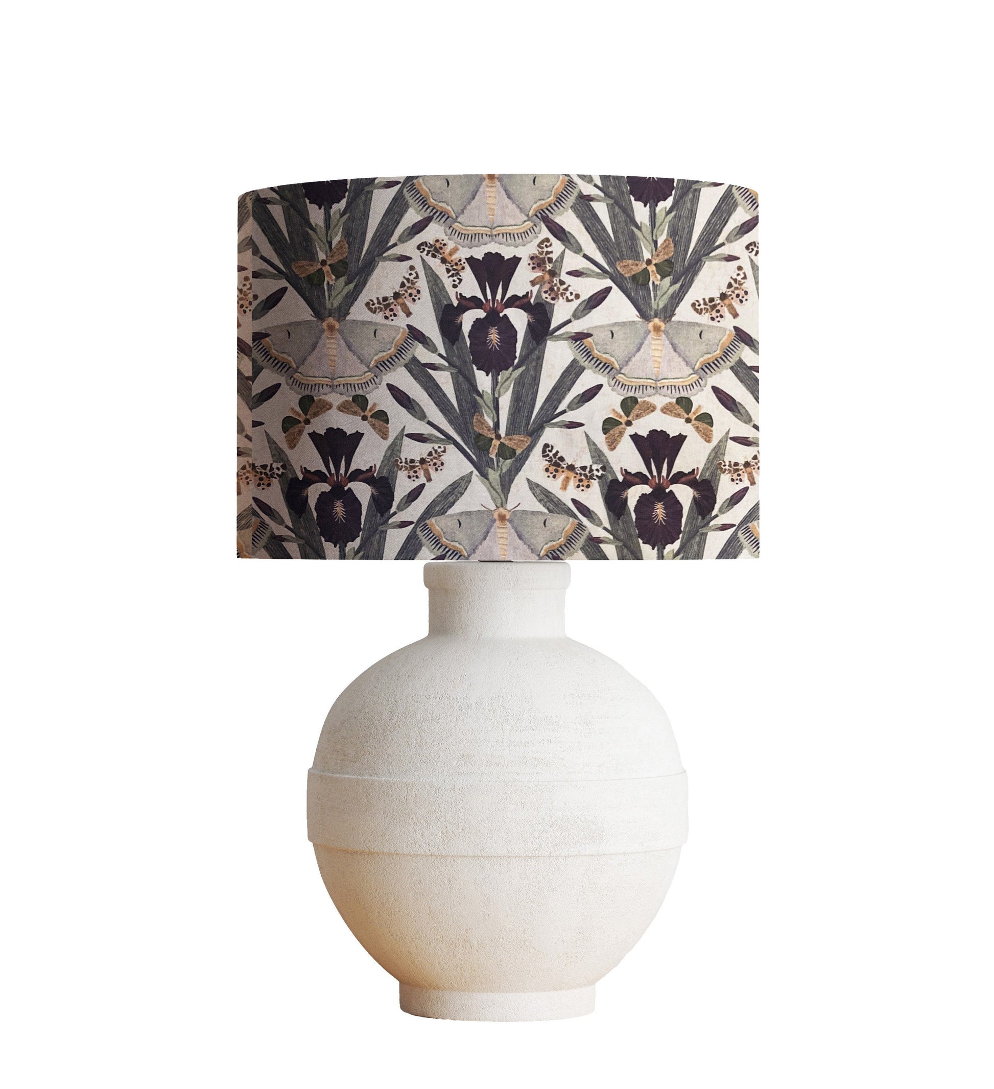 Floral Drum Lampshade, Iris Moth Print, Sabina Bala Design