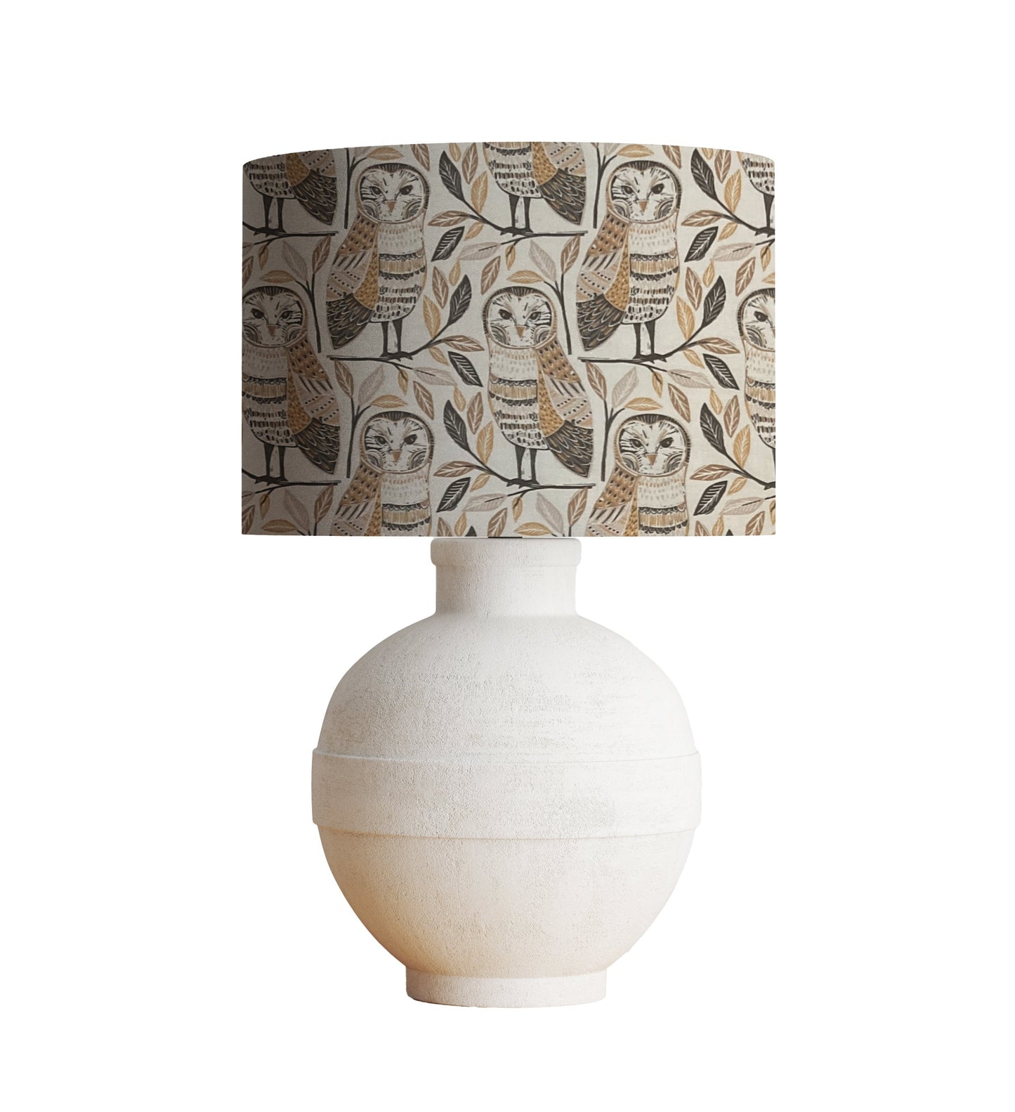 Barn Owl Drum Lampshade, Brown, White & Gold Home Decor