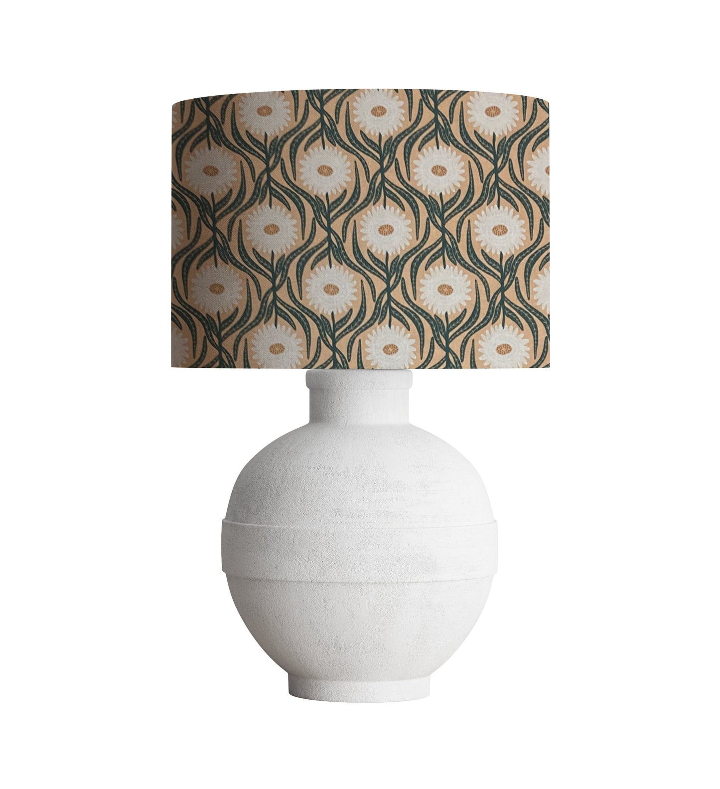 drum shade, lampshade, lamp shade, home decor, butterscotch, green, flowers, boho, bohemian, farmhouse