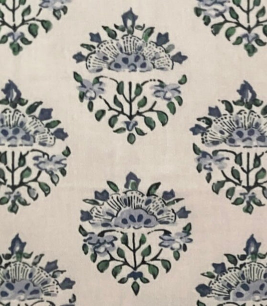 Hand Block Medallion Lampshade, Blue Petite Floral Print