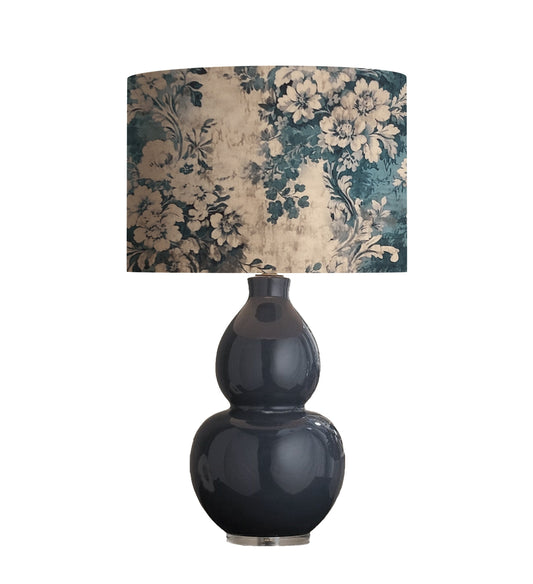 Floral Damask Drum Lampshade, French Blue & Beige, Elegant Home Decor