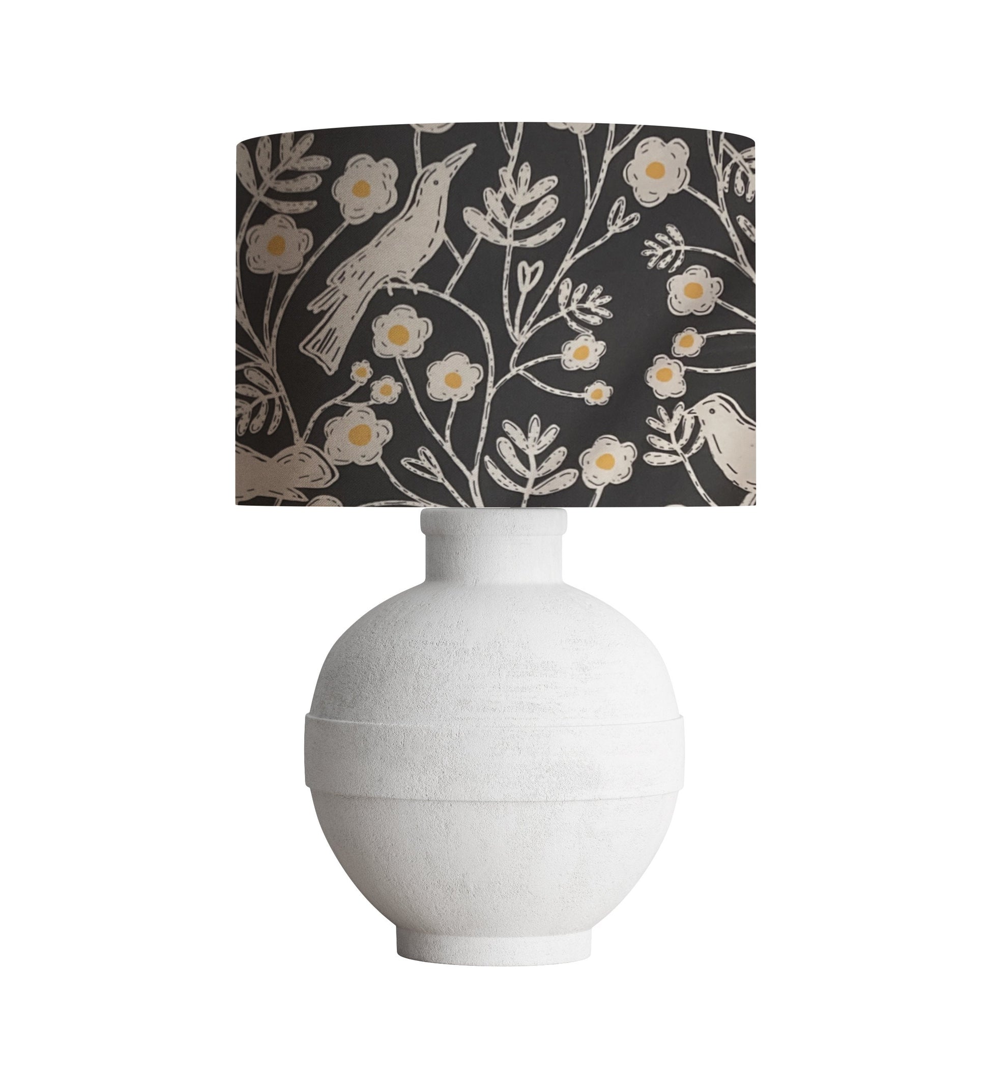 Block Print Floral Drum Lampshade, Botanical Bird Fabric